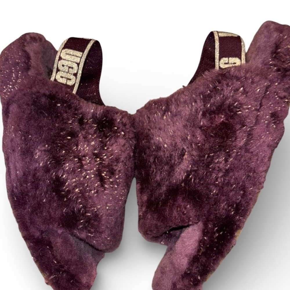 UGG Fluff Yeah Metallic Sparkle Slide Pinot Noir Purple Sheepskin Slippers Sz 11 - Picture 5 of 12